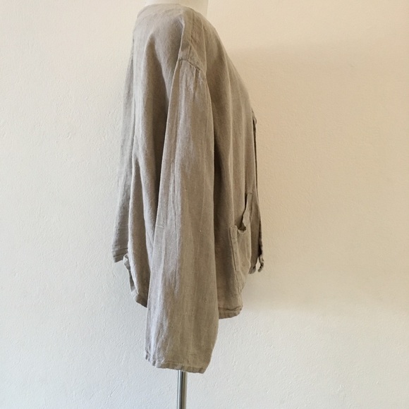 Flax Women's Long Sleeve Button Down Linen Tan Jacket Size Medium Lagenlook - Picture 4 of 6